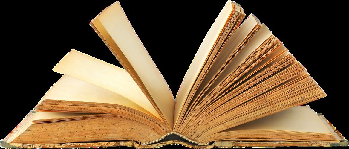 An open old book with yellowed, fanned-out pages
